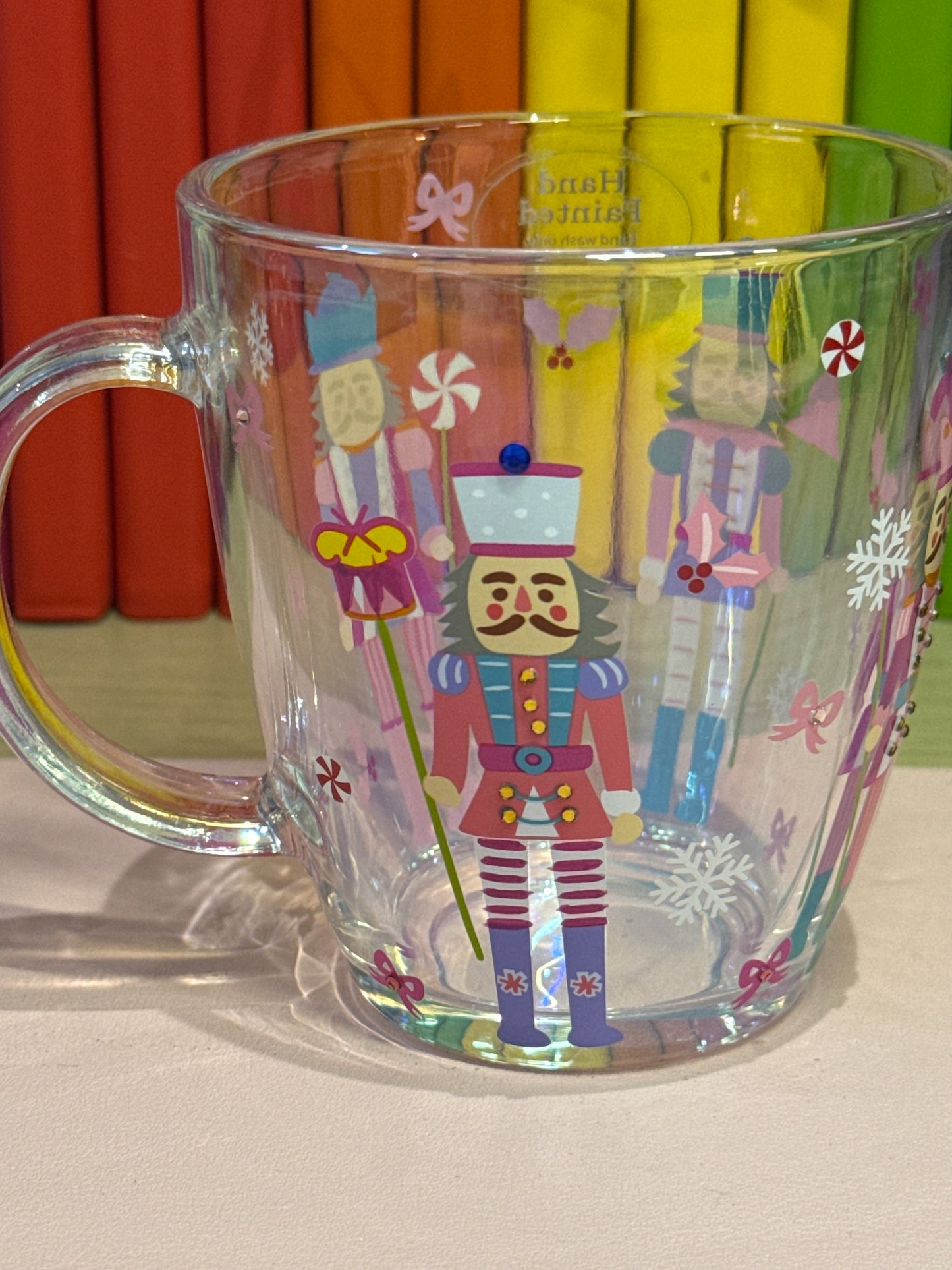 Hand painted nutcracker glass mug