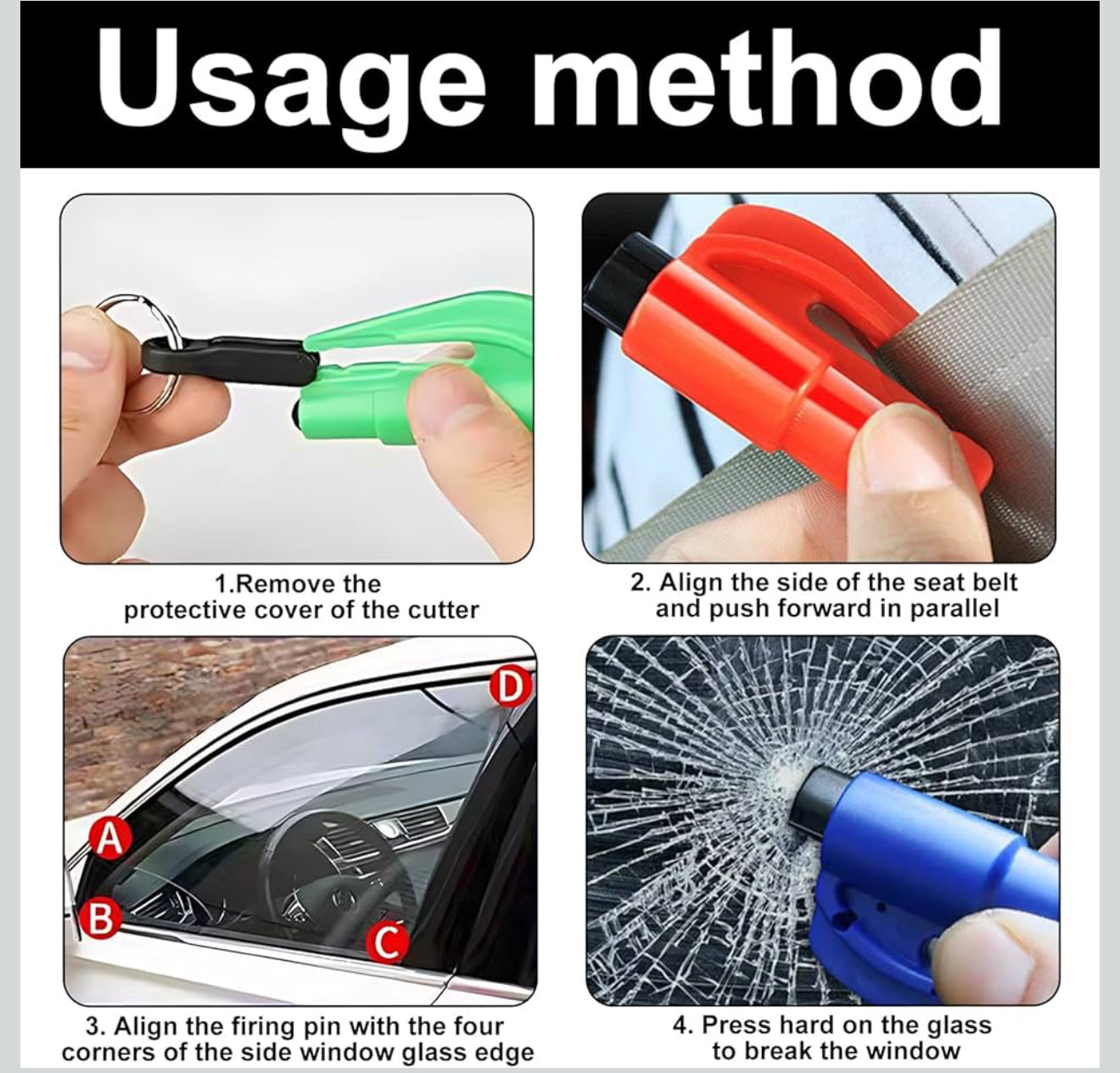Personal safety window breaker and seatbelt cutter