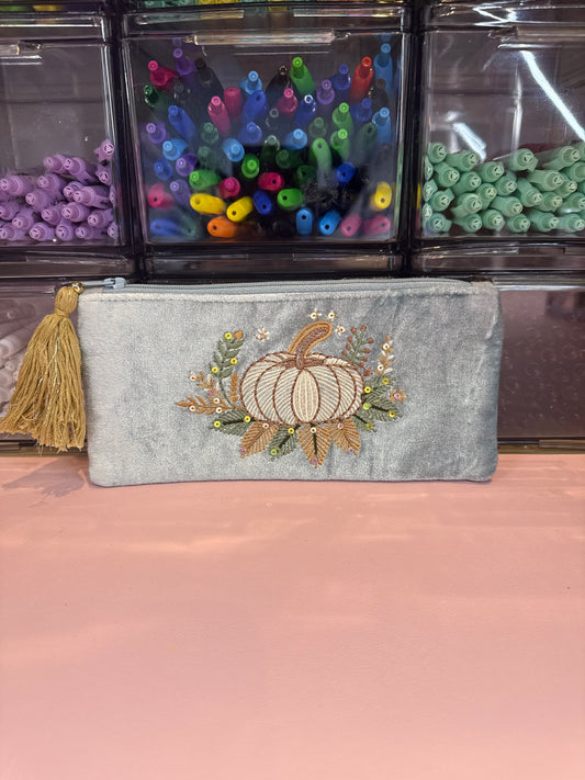 Silver blue pumpkin pencil case
