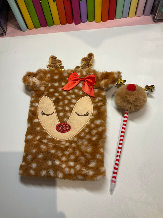 Reindeer notebook and pencil