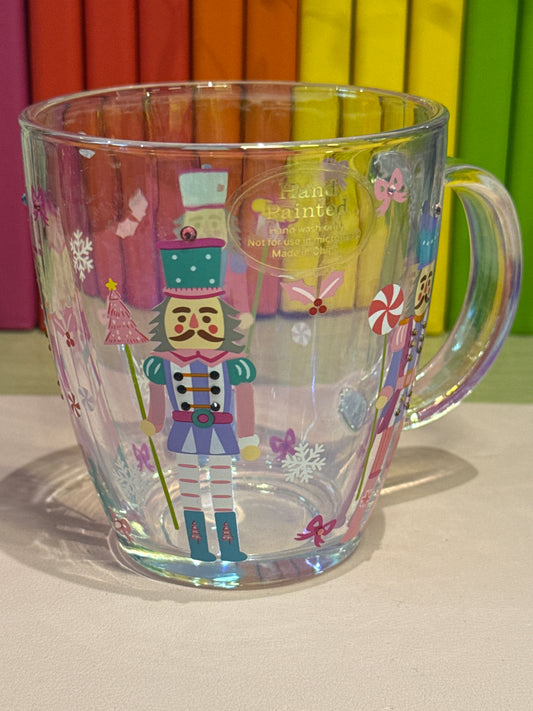 Hand painted nutcracker glass mug