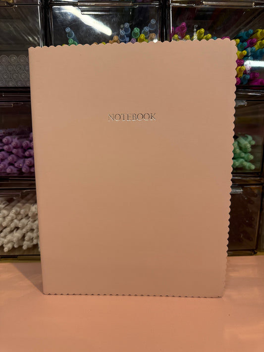 Scalloped edged pink notebook with holographic edges