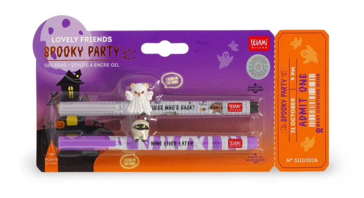 Set of 2 Gel Pens with Decorative Animal Charm - Lovely Friends - Spooky Party